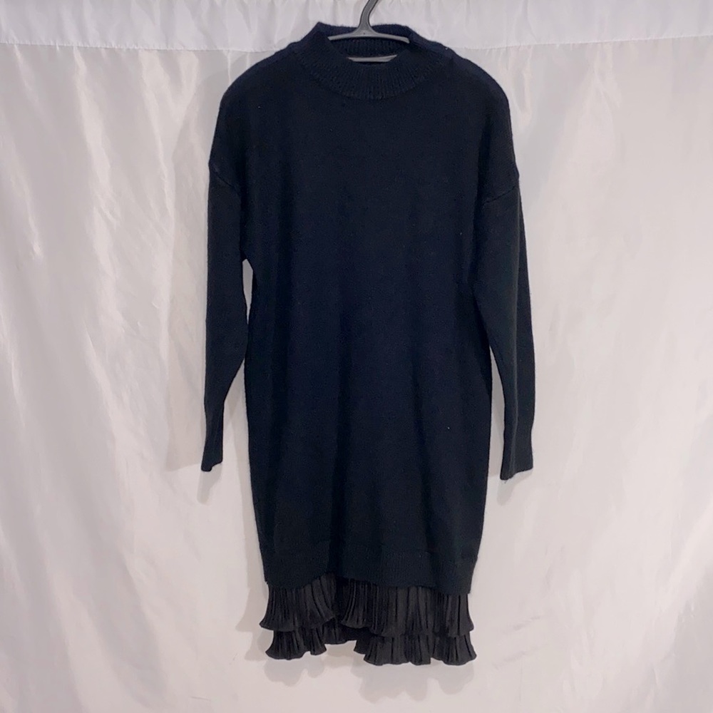NEW Black long sleeve sweater dress with velvet ruffles on bottom